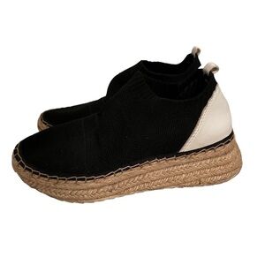 MARC FISHER Women’s 5 Jae Espadrille Sneaker Black and Beige Slip On